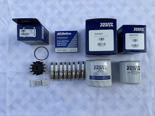 Volvo Penta 5.0, 5.7, 8.1L OEM Service Kit Gi/Gxi/Gsi Includes: Fuel & Oil Filter, Impeller, and AC Spark Plugs