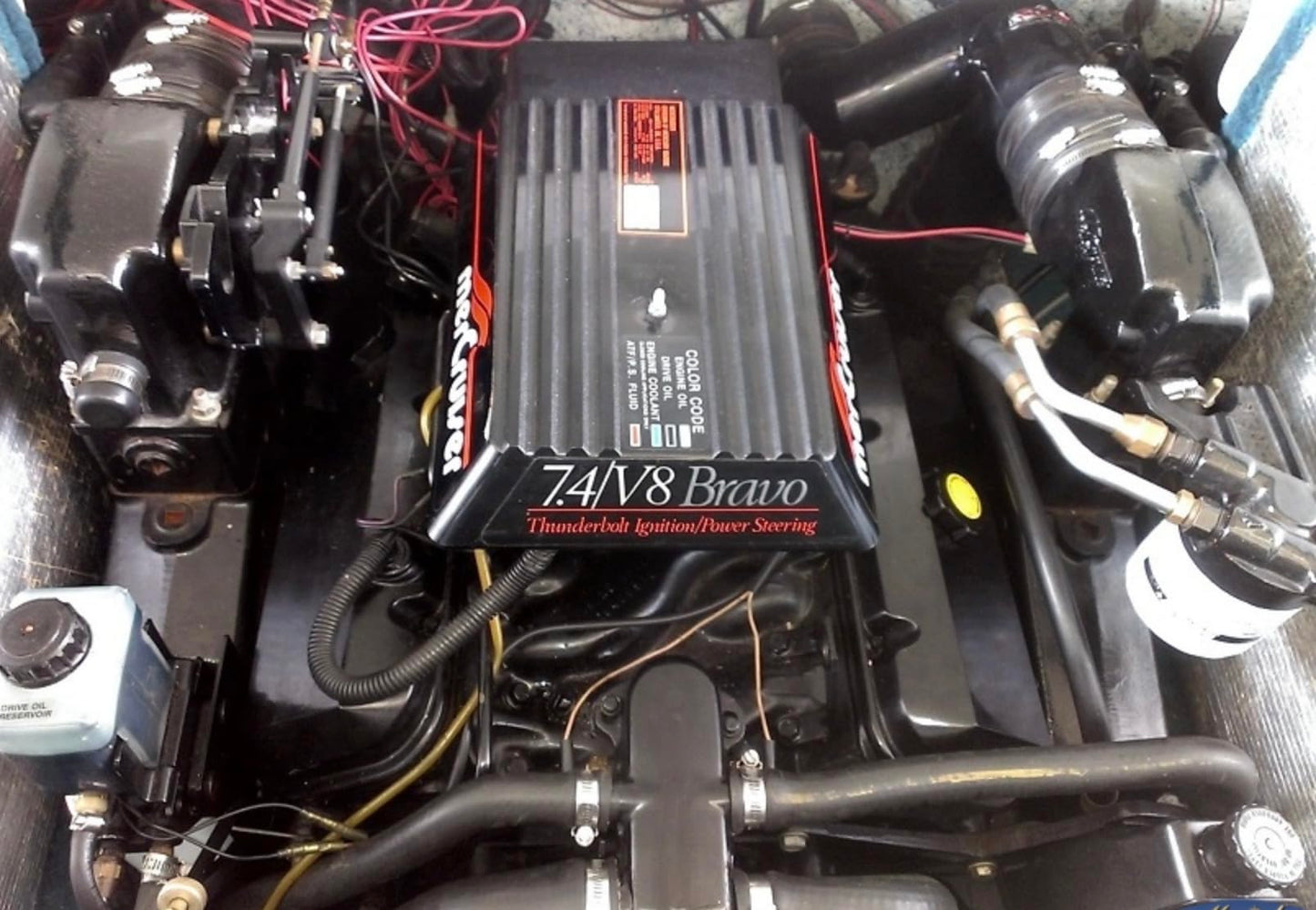 7.4/V8 454 Bravo OEM Service Kit(1992-1996 Carb) Gen V Mercruiser/Quicksilver includes: Fuel & Oil Filter, Impeller, and AC Spark Plugs