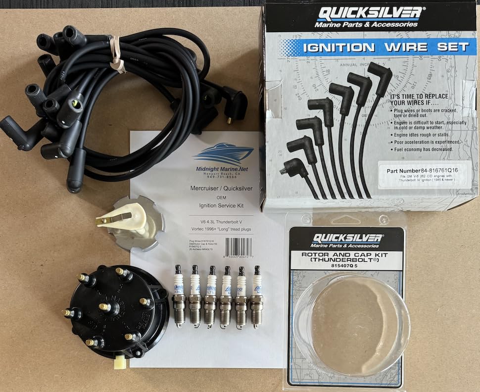 OEM V6 4.3L Mercruiser Thunderbolt IV V Ignition Tune up kit Wires Distributor Cap/Rotor Spark Plugs 4.3L Midnight Marine Service