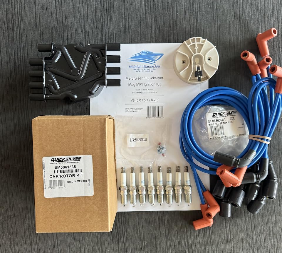 2001+ OEM Mercruiser MPI Ignition Tune-up kit: Wires, "Flat" Top Distributor Cap/Rotor Kit, & AC Spark Plugs Midnight Marine Service